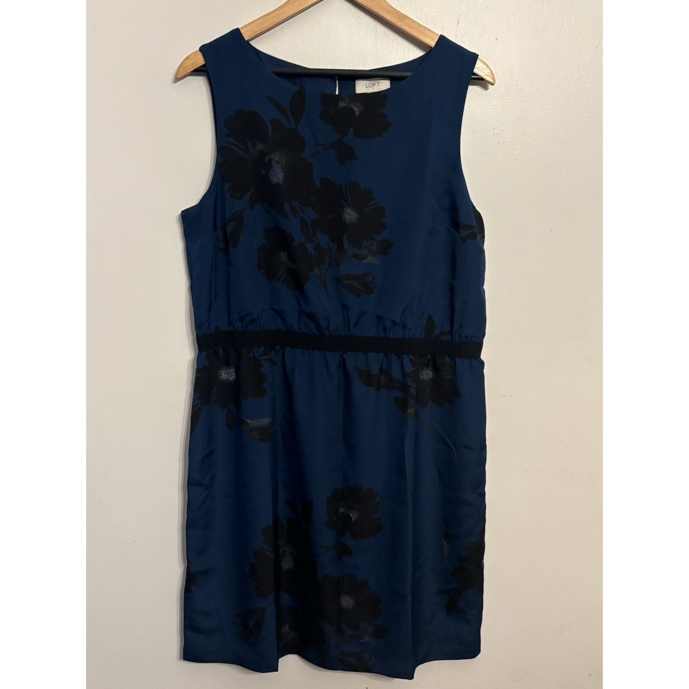 Loft Women's Navy Sleeveless Floral Dress Lined Size Large